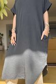 Made in Italy Paulo Pillow Cotton Shirt Dress Graphite /15 =